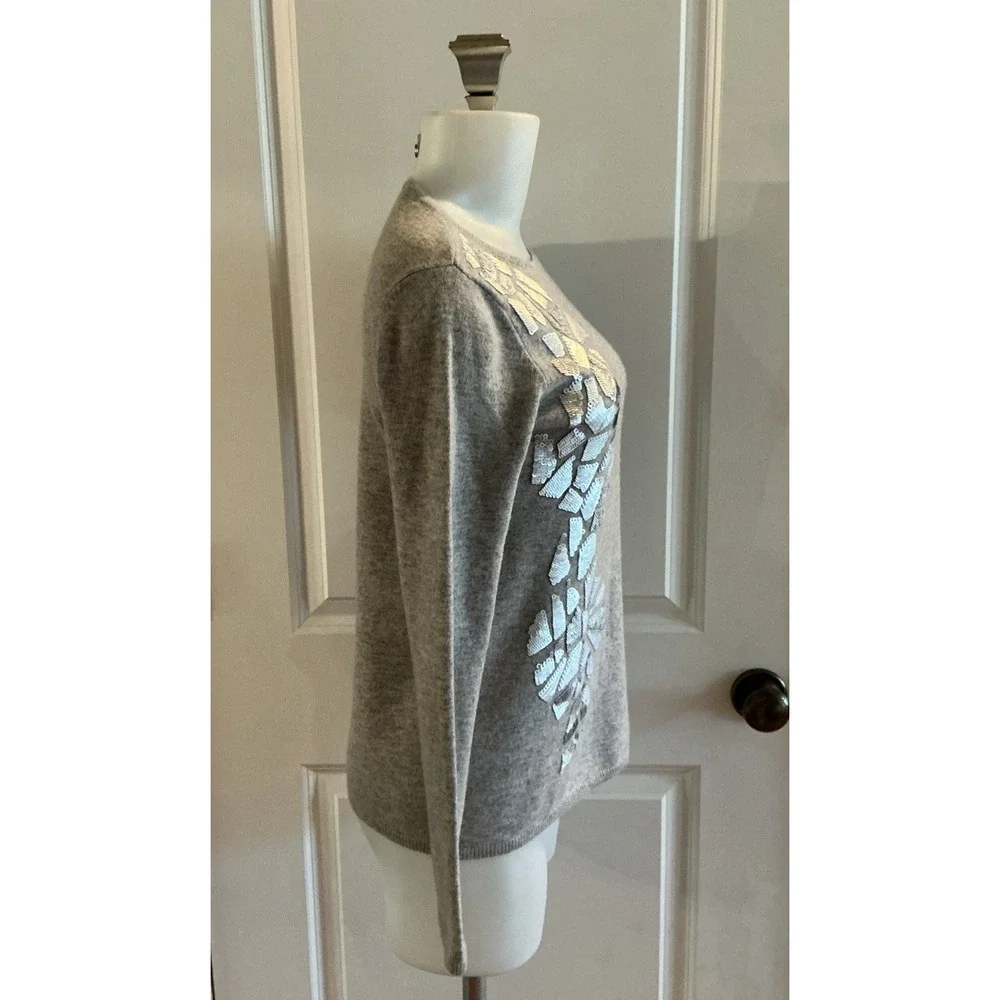 Neiman‎ Marcus The Cashmere Collection Sleeve Sequin Gray Sweater Size XS